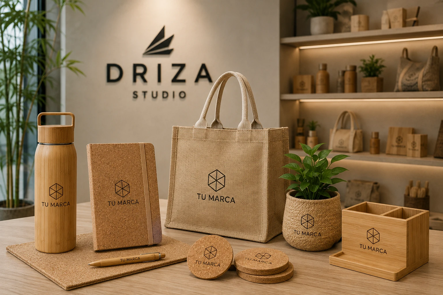 Productos de bambú, corcho y yute personalizados