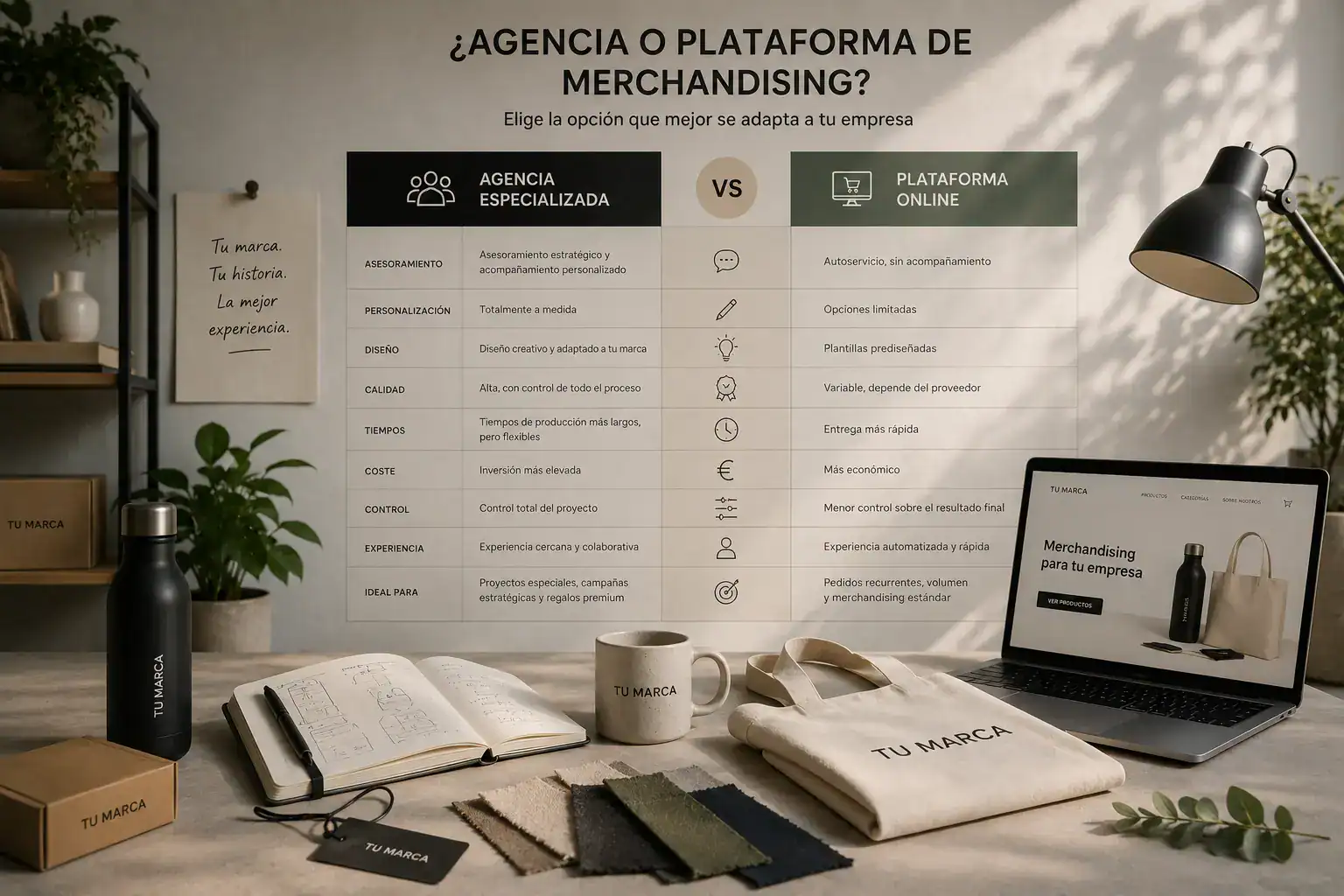 Comparativa entre agencia y plataforma de merchandising corporativo