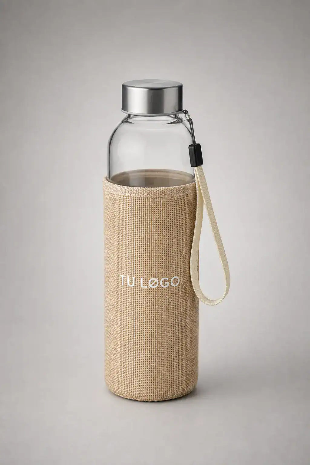 Botella de cristal con funda personalizada