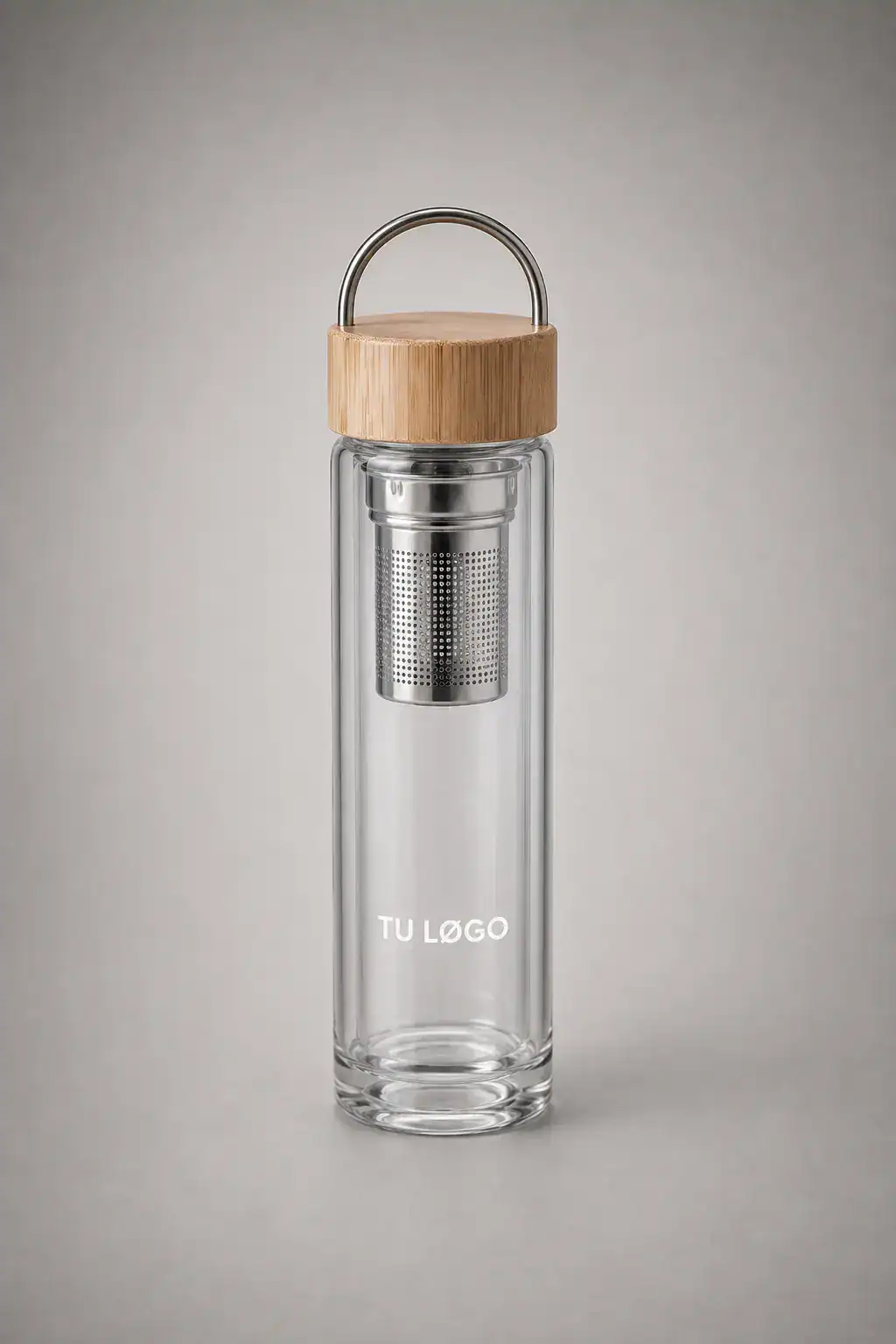 Botella de cristal con infusor de té personalizada