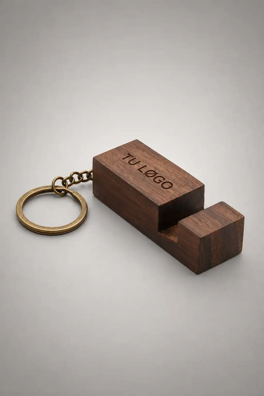 Llavero soporte para móvil de madera personalizado