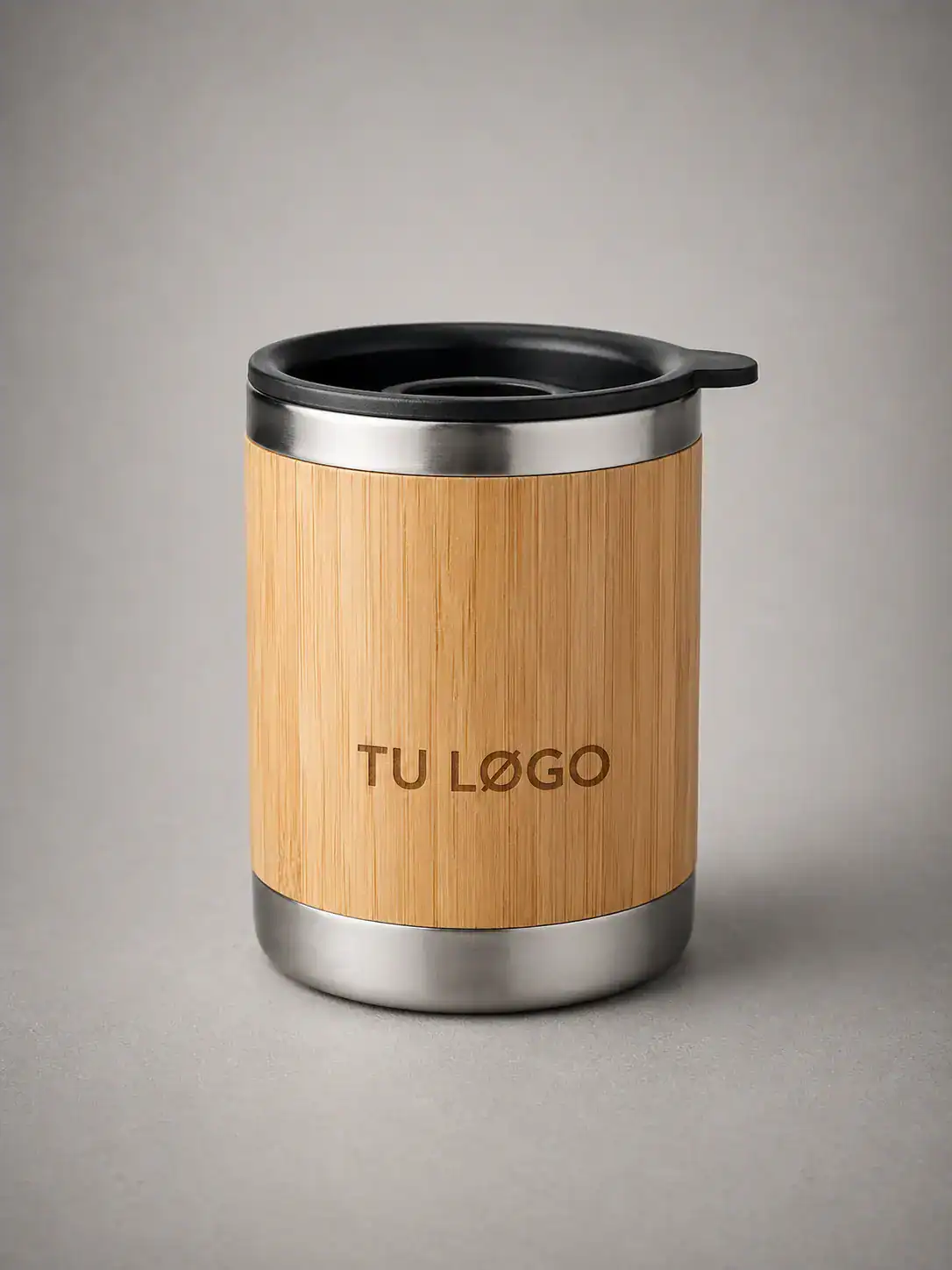Vaso térmico de bambú y acero inoxidable personalizado