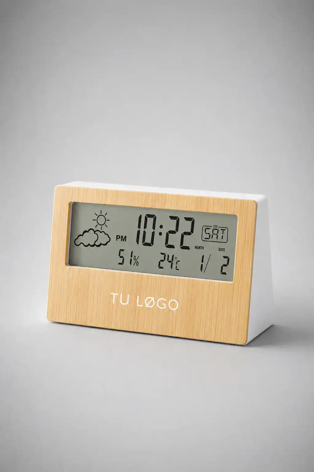 Reloj digital de bambú personalizado