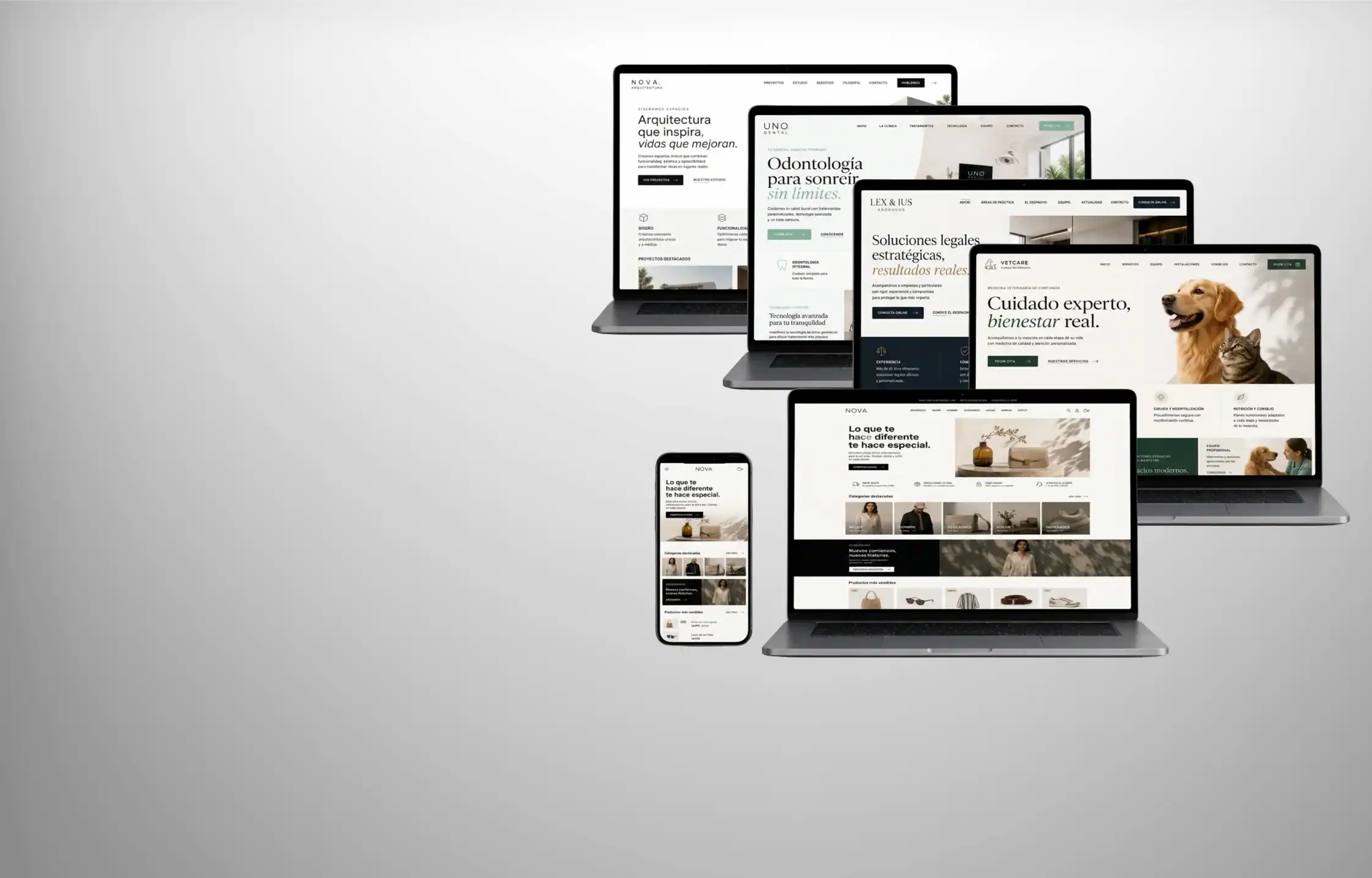 Web corporativa y tienda online de una empresa mostradas en ordenador y móvil